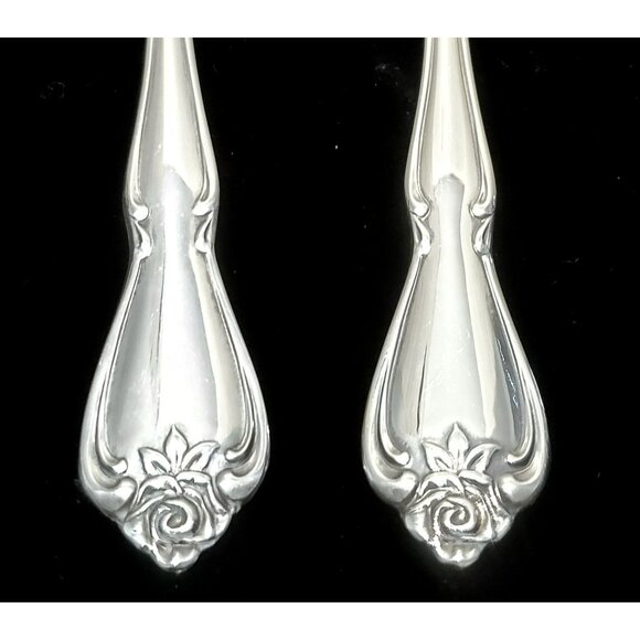 Oneida Rogers True Arbor Rose 2 Serving Spoons Stainless Solid Pierced Utensil - Picture 4 of 7